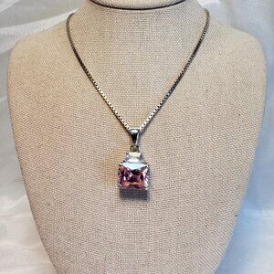 VTG Sterling Silver 925 Pink Ice Pink & White CZ Pendant Necklace Size 18''